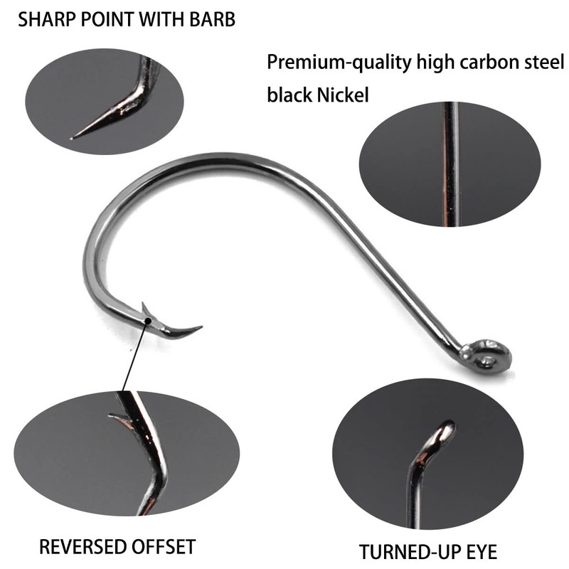 100 Pieces 4#~6/0 7384 High Carbon Steel Up-Turned Octopus Hooks