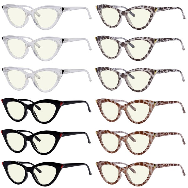Eyekepper 12-Pack Cat Eye Blue Light Blocking Reading Glasses for