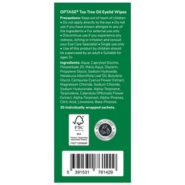 Optase Tea Tree Oil Eyelid Wipes – Cleanses, Purifies, and Refreshes Eyelids – Preservative Free – 30 Biodegradable Wipes – Effective Cleansing with Antibacterial Tea Tree Oil 