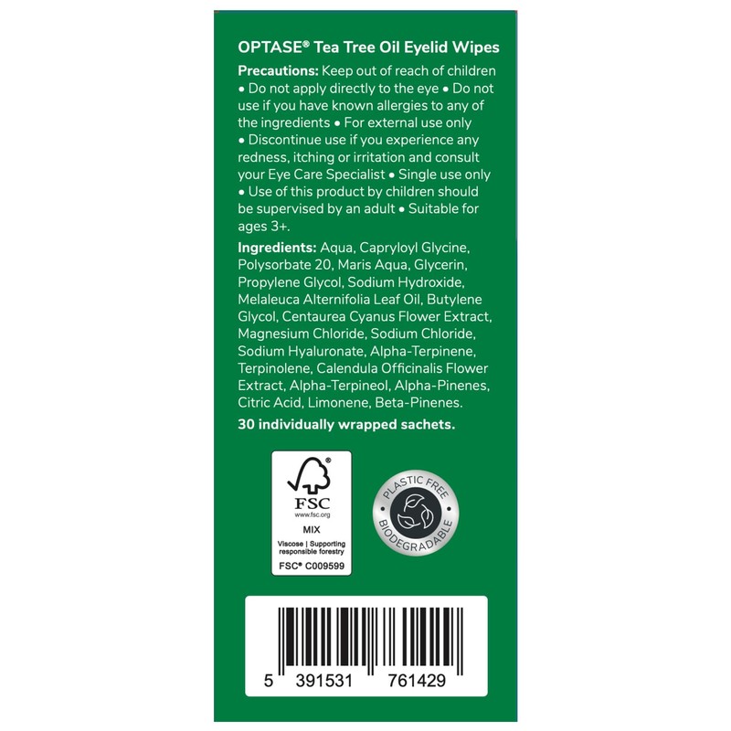 Optase Tea Tree Oil Eyelid Wipes – Cleanses, Purifies, and