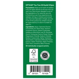 Optase Tea Tree Oil Eyelid Wipes – Cleanses, Purifies, and Refreshes Eyelids – Preservative Free – 30 Biodegradable Wipes – Effective Cleansing with Antibacterial Tea Tree Oil 