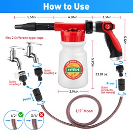 Car Wash Foam Gun Set/Hose Sprayer, 22pcs Wash Kits Foam Cannon, Adjustable with 2.5-6 Ratio Dial Foam Blaster, 1L Bottle, Nozzles, Mitten, 1/2’’ Quick Connector for Garden Hose,Car Cleaning