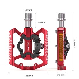 GEWAGE SPD Bicycle Pedals, 2-in-1 Double Function Flat and SPD Pedals with Reflector, 9/16 Inch CrMo Shaft for MTB Bicycles, Road Bikes and E-Bikes (Red)
