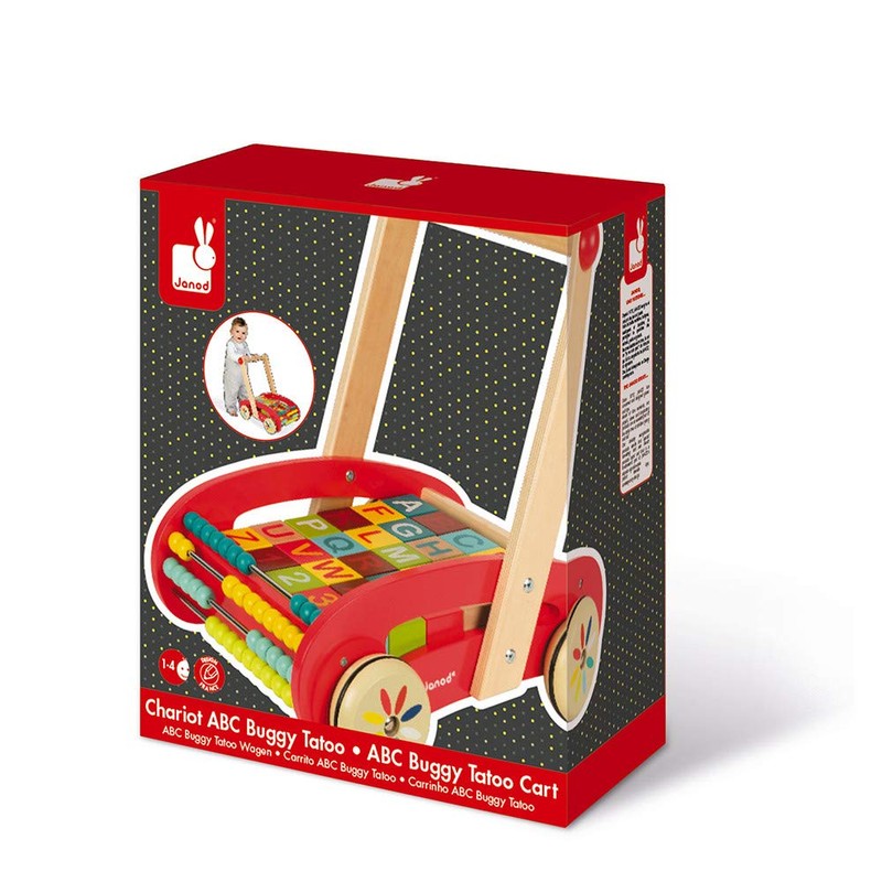 Janod Wooden ABC Buggy Cart with 30 Blocks - Ages