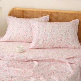 HYPREST Floral Sheets King, Pink Pattern Soft Breathable Farmhouse 4pcs Bed Sheet Sets,18 inches Deep Pocket Sheets