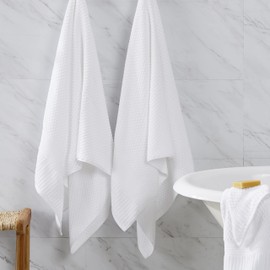 NY Loft 100% Cotton Towel Set 6 Piece | Super Soft & Absorbent Quick-Dry 2 Bath Towels 2 Hand Towels & 2 Washcloths |Textured and Durable Cotton | Trinity Collection (6 Piece Set, Bright White)
