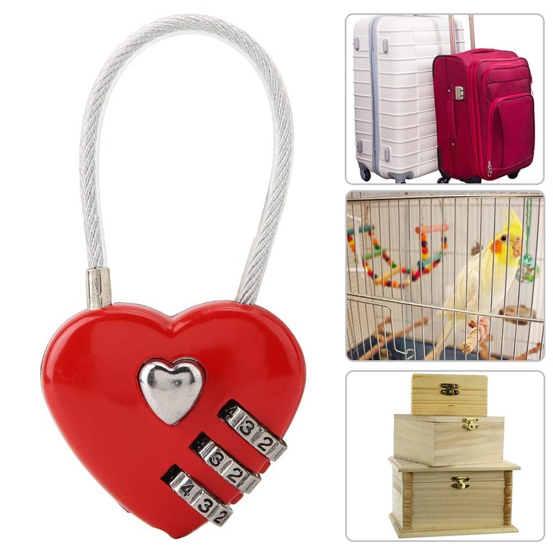 Love Heart Lock, Heart Shape 3 Digit Code Combination Luggage