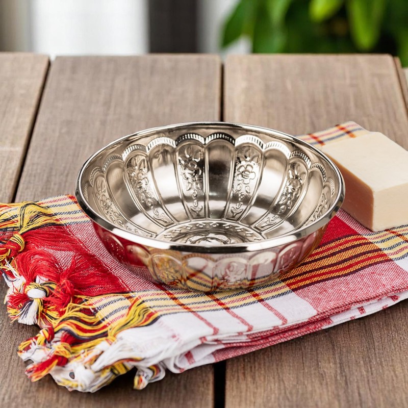 Alisveristime 1.06 Qt Turkish Hammam Bath Bowl, Traditional Metal Construction,