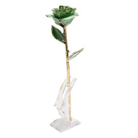 Gold Dipped Rose 24K Gold Plated Dipped Rose with Stand for Valentine's Day and Anniversary Green