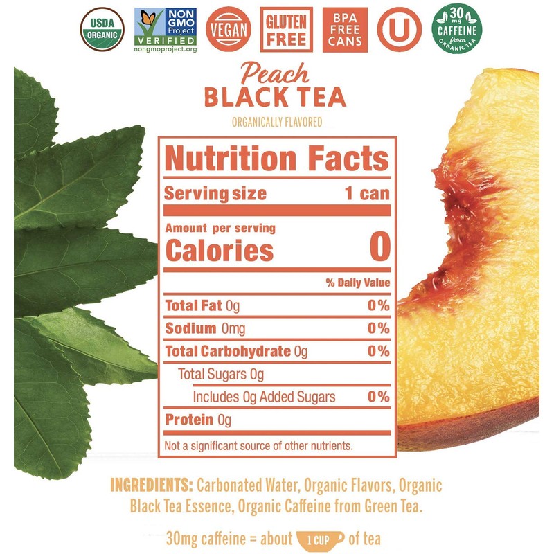 Nixie Sparkling Water, Peach Black Tea, Lightly Caffeinated (30mg) |