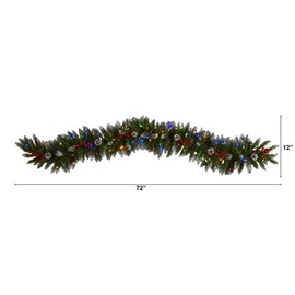 Nearly Natural 6ft. Snow Tipped Extra Wide Artificial Christmas Garland with Pinecones, Berries and 100 Multicolor LED Lights