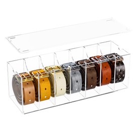 MaybeRain Acrylic Belt Organizer, Clear 7 Compartments Belt Storage for Closet with Dust Cover, Belt Storage Holder for The Closet, Clear Belt Container Display Holder for Tie &Bow Tie