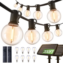 addlon 200FT(2 Pack*100FT) Solar String Lights Outdoor Waterproof with Remote, Dimmable Commercial Grade Solar Powered String Lights with 108 LED Bulbs, Hanging Light for Backyard Party Decor