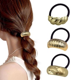 Haargummi Gold, 3 Stück Haargummis aus Metall, Haargummi Gold Metall, Haargummis Mädchen, Haargummis im Geometrischen Stil, Metal Geometric Elastic Hair Ties