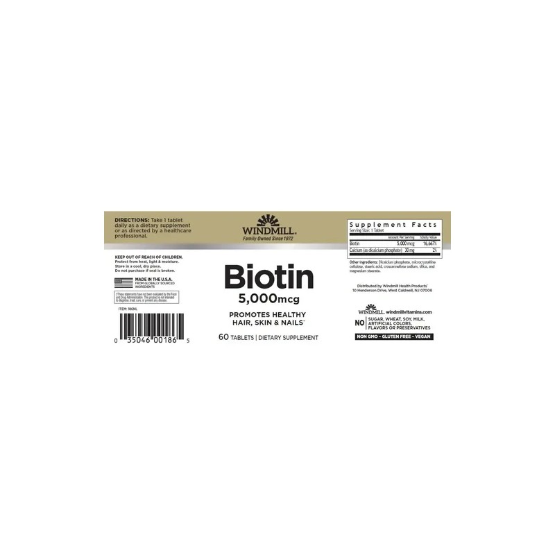 Biotina 5,000 Mcg 60 Tabs Windmill Es