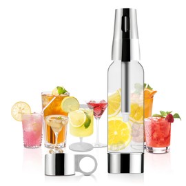 Qudubuy 1L Portable Sparkling Water Maker, One-Twist Home Soda Syphon for DIY Carbonated, Quick 5-Second Carbonation, Dual-Lid Siphon Bottle Kit for Easy Storage, Refreshing Fizzy Drinks at Home