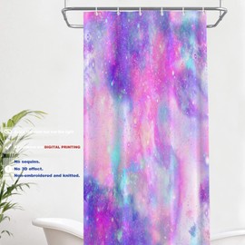 Batmerry Pink Purple Abstract Galaxy Decor Shower Curtain,Hotpink Art Bathroom Decor Polyester Fiber Plastic Rings Quick-Drying Waterproof for Bathtubs/Bathroom, 72x36 inches