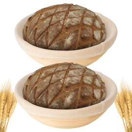 10 inch Round Banneton Bread Proofing Basket Set of 2PCS Bread Dough Proofing Rising Rattan Basket & Liner for Baking Bread Making