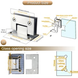Alise Glass Shower Door Hinges, 90 Degree Shower Door Hinges for Glass Doors Heavy Duty Stainless Steel Cabinet Wall,Frameless Doors Hardware Replacement Part,Brushed Nickel（2P）
