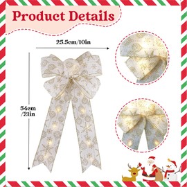 Skystuff Christmas Tree Topper Bow, Large Christmas Bows Christmas Tree Decorations Christmas Bows with Colored Light for Christmas Tree Fireplace Wreath Garland Party Supplies (15.7x9 inches) (Warm)