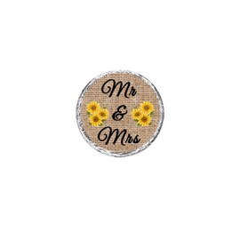 108 sunflower wedding stickers, labels to fit kiss chocolates. wedding favors, burlap, Mr & Mrs