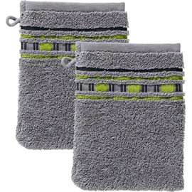 Erwin Müller Set of 2 Terry Towelling Wash Mitt Grey/Green Size 16 x 21 cm
