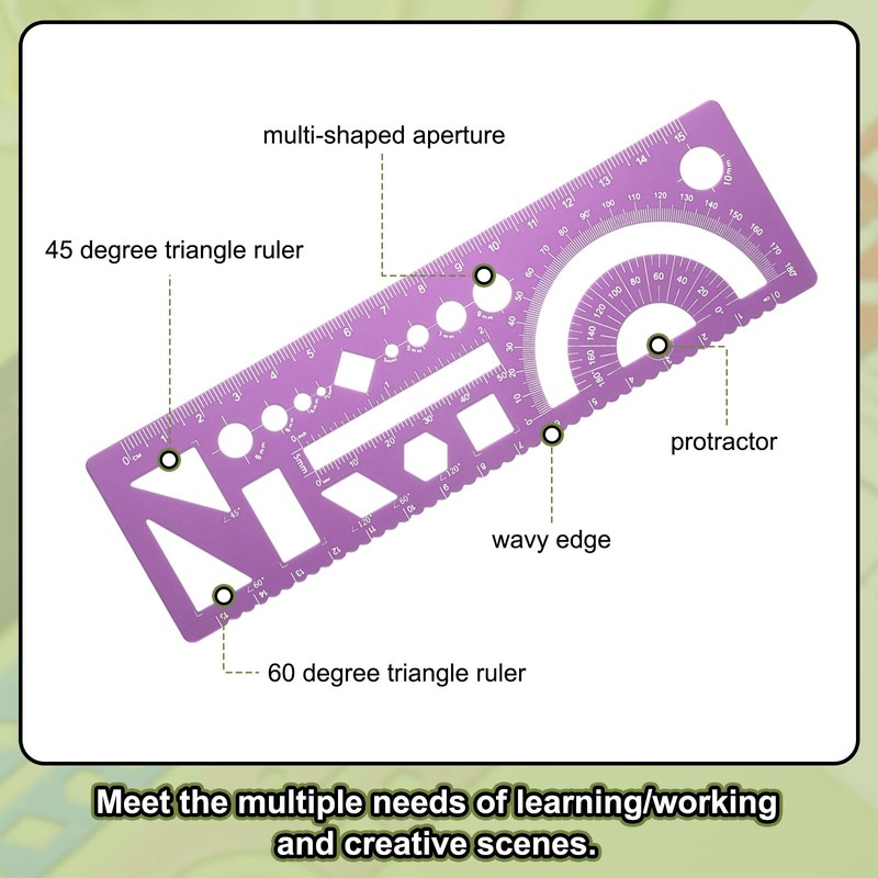sourcing map Multifunctional Geometric Rulers 15cm Metric and SAE Aluminum