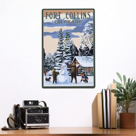 Lantern Press 12x18 Inch Metal Sign, Fort Collins, Colorado, Snowman Scene