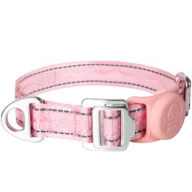 PAWTICO Dog Collar with AirTag Holder, Adjustable Reflective Nylon, Aluminum Buckle, for Small Medium Large Dogs– 3 Colors (Blush Pink, S：Width 3/4",Neck 9.8"-15.4")