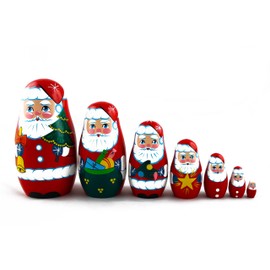 Matryoshka Russian Nesting Doll Babushka Beautiful Santa Claus Set 7 Pieces Pcs Wooden Hand Painted Souvenir Craft Gift