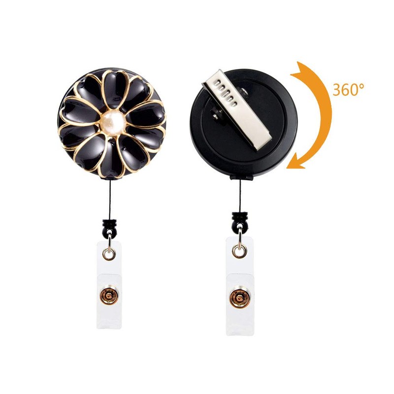 Qinsuee Soporte retráctil para insignia, carrete de identificación con perla,