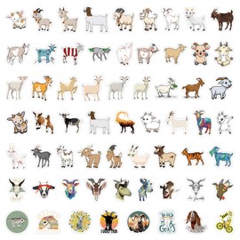 Bric Dodo Pack of 60 Goat Stickers Car Laptop Phone Guitar Skateboard Motorcycle Bicycle Goat Stickers Set Vinyl Waterproof Aesthetic Stickers for Teenagers Children Adults
