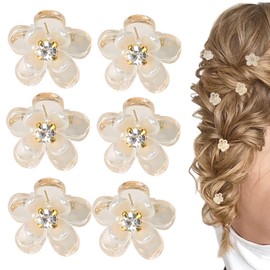 6PCS Camellia Hair Clips Transparent, Small Flower Claw Clips for Girls & Women, Sweet Bangs & Side Hair Accessories for Daily, Party, Wedding, Clear Colour