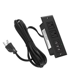 Furniture Recessed Power Strip, Recessed Desk Outlet with 3.1A Max USB, in Conference Desk Recessed Power Outlets Socket, Desktop Power Grommet with 10 ft Power Cord Black