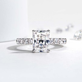 Yeesoth Moissanite Wedding Rings Radiant Cut Engagement Ring 3CT D Color VVS1 White Gold Plated 925 Sterling Silver Promise Rings for Women with Certificate (size 5)