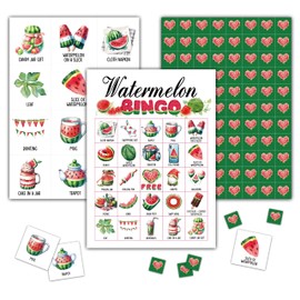 KFNER Watermelon Bingo Games - Summer Bingo Card - 24 Players Bingo Game Set for Adult Family Friends - Indoor Outdoor Activities - Fruit Themed Birthday Party Favors Supplies -C08