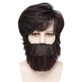 Man Costume Wig Realistic Shaggy Old Man Wig with Detachable Wizard Beard