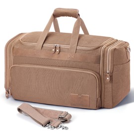 SHOWKOO Duffle Bag for Travel 60L Expandable Canvas Travel Bag Durable Vintage Weekender Overnight Carry On Bag for Men(Khaki)