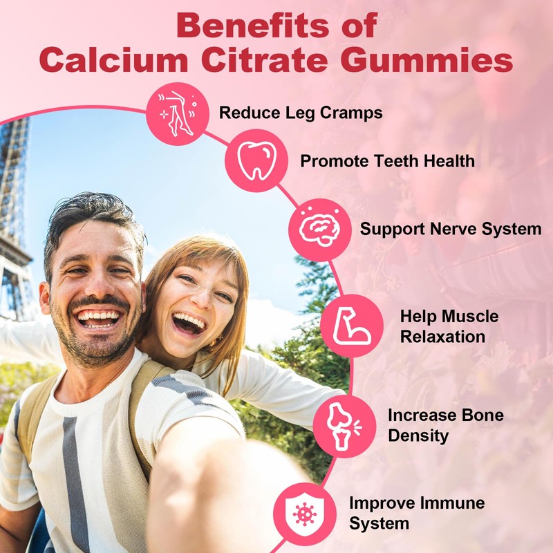 Calcium Citrate Gummies - Chewable Calcium Gummies for Bone, Muscle,
