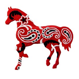 Bandana Paisley Red Horse Patch Embroidered Applique Iron On Sew On Emblem