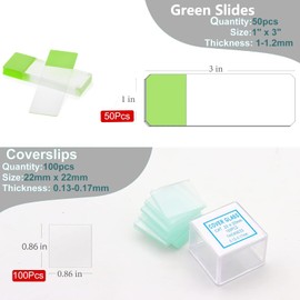 50 Pcs Green Color Frosted Microscope Slides with 100 Pcs 22x22mm Square Coverslips Cover Glass for Microscopes