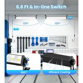 28W LED Shop Light, 5400LM Plug in Garage Light with 6.6 FT Power Cord & Switch, 6000K Daylight White, Plug in LED Work Lighting for Garage, Workshop, Warehouse, Yard, Workbench, basement, 2 Pack