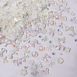 3D Nail Charms,400PCS Multi Shapes Flower Flower Bow Bear Moon Heart Nail Art Charms Nail Rhinestones Charms,Resin Nail Charms for Nail Art Decorations DIY Crafts Jewelry Accessories (Aurora)