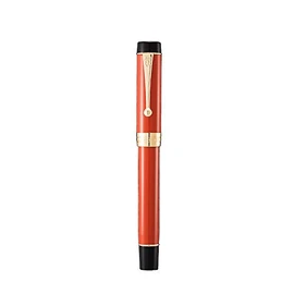 (Jinhao) Jinhao 100 Classic Fountain Pen Bent Nib, Orange Red Celluloid, Brush Feel, Fine to Bold Size, Pen Case Set