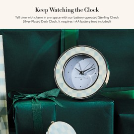 MACKENZIE-CHILDS Silver-Plated Round Desk Clock, Decorative Clock for Living Room, Kitchen, or Office, Gray-and-White Sterling Check