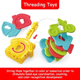 4 in 1 Montessori Sensory Learning Toy - Teething Toys 6-12 Months - Lacing Toys for 1 Year Old Boy Girl - Stacking Toys for Toddlers 1-3 - Baby Rattle 0-6 Month - Infant Travel Activities Shower Gift
