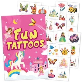 EMOME 204 Styles Glitter Tattoos for Kids, Mixed Tattoo Stickers with Mermaid/Princess/Butterfly/Unicorns for Girls, Individually Wrapped Temporary Tattoos for Kids Birthday Party Favors Supplies Toys