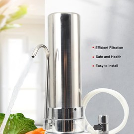 SUDEG Countertop Water Filter System,Stainless Steel Faucet Water Filtration,10" Drinking Water Filtration System,Stainless Steel Water Filter for Sink Faucet,0.8L/Min