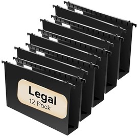 Carpetas de plástico para colgar de tamaño legal, paquete de 12, reforzadas, expansión de 2 pulgadas, pestañas ajustables, para archivos voluminosos (
