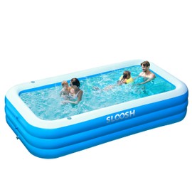 Sloosh Inflatable Swimming Pool with Seats, 120" x 72" x 22" Full-Sized Blow Up Durable Thickened Above Ground Family Pool for Summer Water Party Backyard Garden Lawn,Blue